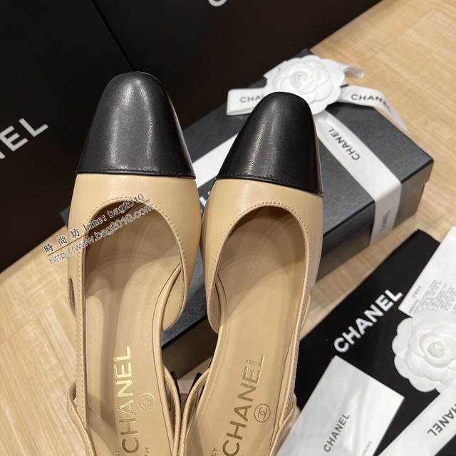 Chanel專櫃經典款女士涼鞋 香奈兒時尚sling back涼鞋平跟鞋6.5cm中跟鞋 dx2555
